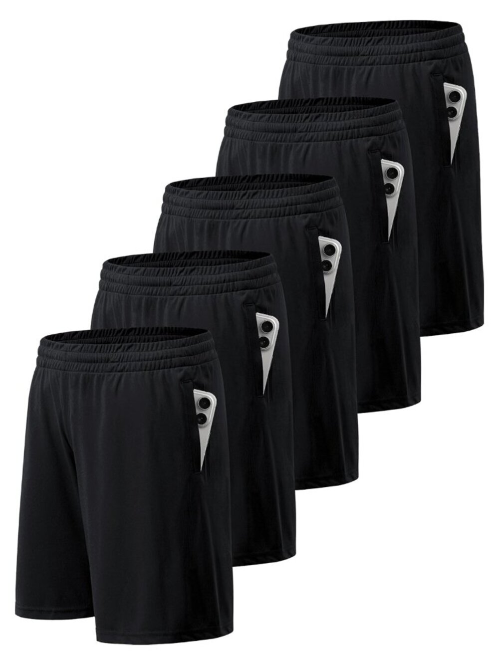 5 Pack Men's Athletic Shorts 10" Inseam Moisture Wicking Gym Run